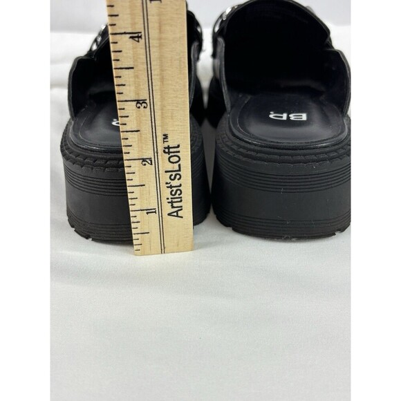 BP Tristan Flat Loafer Black 7.5 M Mule Slip On Chunky 90's Clogs Chain Lug Sole - Picture 5 of 11